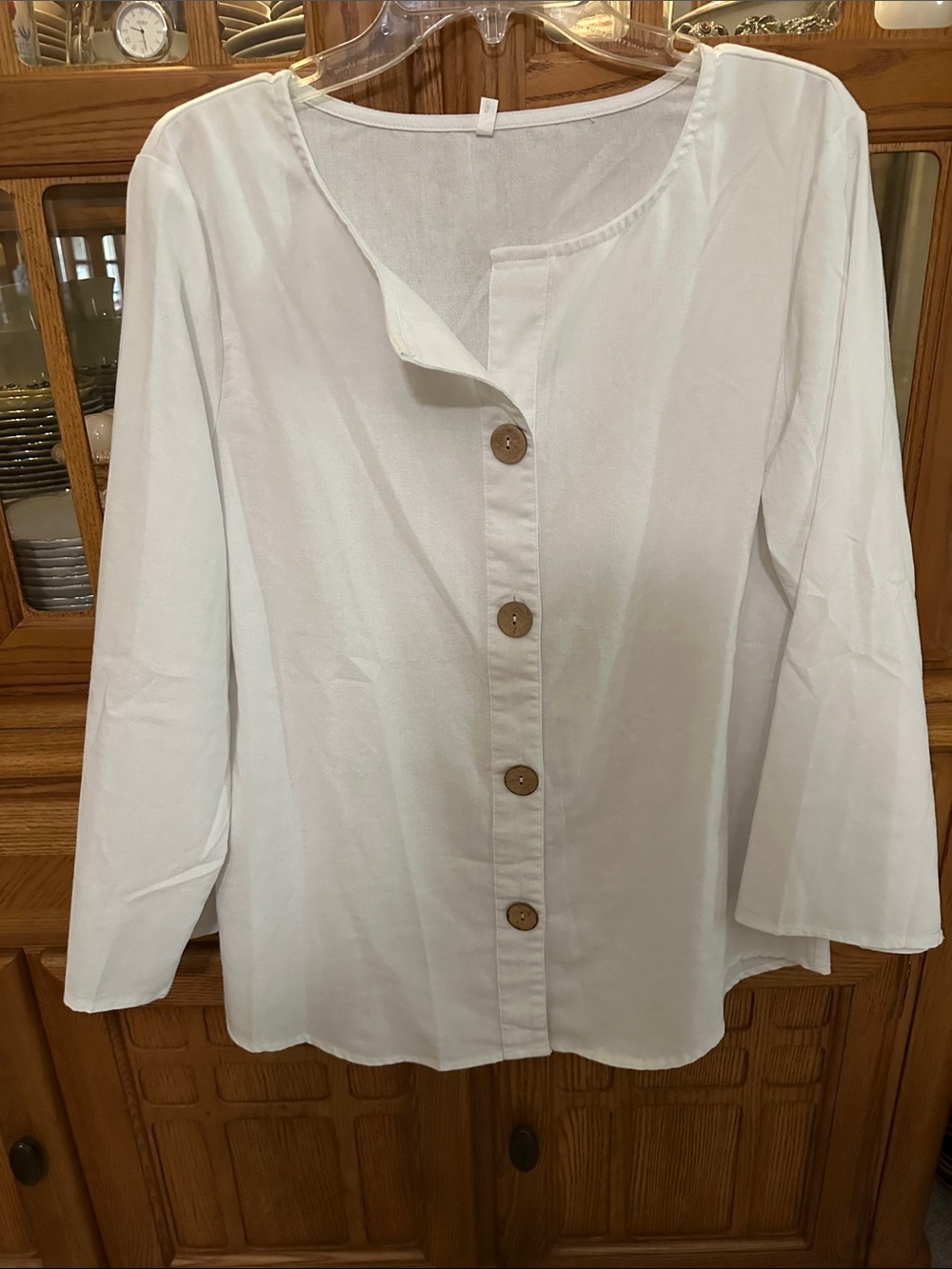 White Button-Front Women's Top